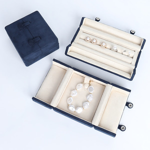 Manufacturer Custom Double Open Velvet Double Snaps High-end Jewelry Set <b>Box</b> Ring Bracelet Bangle Pendant <b>Box</b> for Wedding Gift - Product Image 4