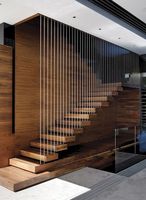 Escalier en bois pliant d'intérieur en granit et en noyer, design économique, escalier flottant et droit