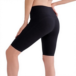 Shorts de sport pour femmes, logo personnalisé, protection solaire UPF 50+, sans couture avant, taille élastique, 66 % nylon, pour le yoga, la course à vélo et les entraînements - Product Image 3