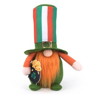 Décorations de gnome pour la Saint-Patrick, chapeau irlandais rayé, jouet en peluche avec trèfle or et vert - Product Image 4