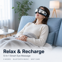 Masseur oculaire sans fil rechargeable avec vibration, chaleur et musique, batterie 1200 mAh pour améliorer le sommeil et la relaxation des yeux
