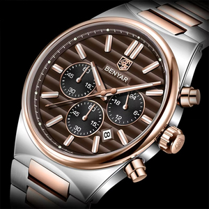 Montre chronographe sport pour homme, bracelet en acier inoxydable, multifonction, design à trois aiguilles, montre à quartz avec affichage du calendrier - Product Image 1