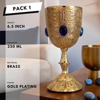 Gobelet vintage en laiton doré 6.5 \ "fait à la main coupe de communion gobelet à vin médiéval gemmes bleues pour décorations de mariage REPLICARTZ
