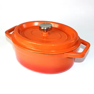 Wholesale Price Oval Shape Enamel Cast Iron Home Mini Soup Pots Casserole With Covered