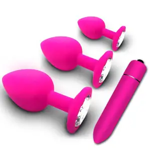 4 Pieces Set Jeweled Silicone Butt Plug Female G-spot Orgasm Dildo Bullet Vibrator Anal Butt Plug Adult Products