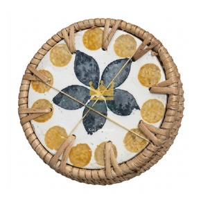Posavasos Decorativos de Mosaico de Madreperla y Ratán, Ecológicos, Hechos a Mano, con Incrustaciones de Concha, 10 cm de Diámetro, para Mesa de Comedor - Product Image 4