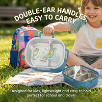 Boîte à lunch bento pour enfants en acier inoxydable 304 avec 2 compartiments, récipient alimentaire thermique étanche avec fourchette pour les enfants d'âge scolaire