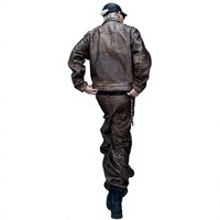 Ensemble streetwear homme en cuir gaufré, veste et pantalon longs, motif floral, coupe ample, pour l'hiver