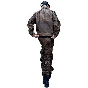 Conjunto de Ropa Urbana de Cuero Repujado para Hombre, Chaqueta Larga y Pantalones con Estampado Floral, Corte Holgado, Ropa de Invierno - Product Image 3