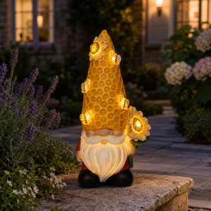 Statue de gnome de jardin solaire en résine Funny <span class=keywords><strong>Life</strong></span> de 8,26 pouces avec chapeau en nid d'abeille, accents tournesol et abeille pour la décoration de pelouse, patio et jardin - Product Image 5