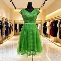 Robe de soirée élégante pour femme, col en V personnalisé, en dentelle, avec imprimé brodé, volants, mini-robe pour anniversaire ou occasion spéciale