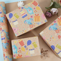 Papier d'emballage d'anniversaire sur le thème de l'éléphant, papier cadeau pour enfants à motifs de dessins animés, papier kraft écologique pour fête d'anniversaire d'enfants
