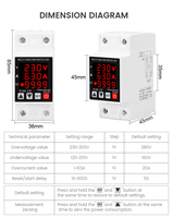 Parafoudre numérique monophasé 40A 63A 230V sur rail DIN avec double affichage, relais de tension réglable et protection AC limitée