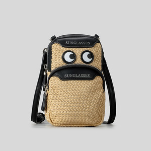 <span class=keywords><strong>Sac</strong></span> bandoulière <span class=keywords><strong>mini</strong></span> pour femme en paille PP tressée, motif dessin animé yeux grands et mignons, nouveauté été plage - Product Image 1