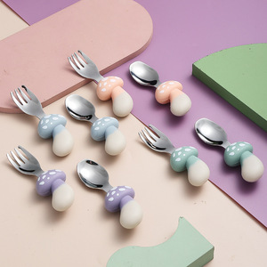 304 thép không gỉ động vật Trái Cây Rau hình bé trẻ em muỗng và Ngã Ba thiết lập với Silicone xử lý - Product Image 4