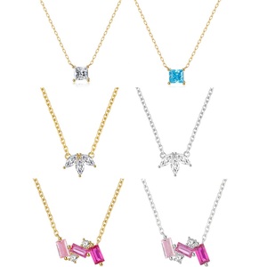 Collana con Ciondolo Carline Dainty in Argento 925 con Zirconi Blu e <span class=keywords><strong>Rosa</strong></span>, Placcata in <span class=keywords><strong>Oro</strong></span> 18K, Catena Trendy Minimalista per Donne - Product Image 2