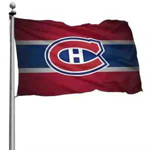 Vente en gros du drapeau national des Canadiens de Montréal Stock en fibre de polyester 3x5 pieds, couleurs vives, bannière intérieure et extérieure