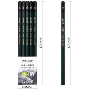 Deli Drawing Pencil No.58160 HB 10Pcs Green Plastic Hexagonal Office School Use - Product Image 3