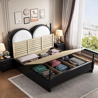 Lit de princesse en bois de style vintage français |   Lit double de style américain, luxe léger, noir et blanc, pour chambre principale
