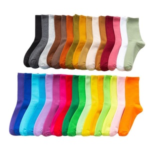 Jingwen printemps et automne chaussettes mi-hautes simples déodorant étudiant sport couleur bonbon femmes chaussettes en coton - Product Image 5