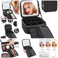 Boîte de maquillage cosmétique de luxe portable avec miroir éclairé par LED Fourniture de beauté en gros pour artistes cosmétologues grande capacité