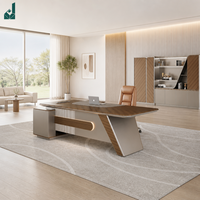 Bureau de direction moderne de luxe en forme de U avec placage de bois chaud durable et armoire latérale de rangement pour usage commercial en bureau