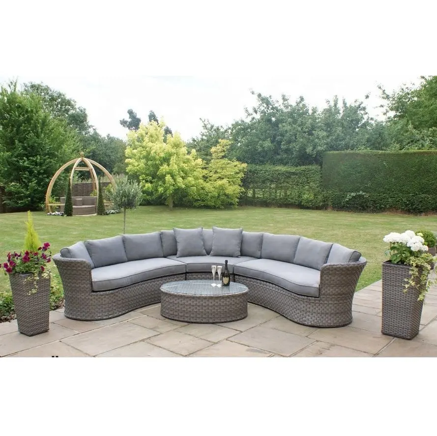 Tuin Outdoor Rieten Levenslange Garantie Big Size Zitplaatsen Modulaire Sofa Met Ronde Hoek Met Tafel