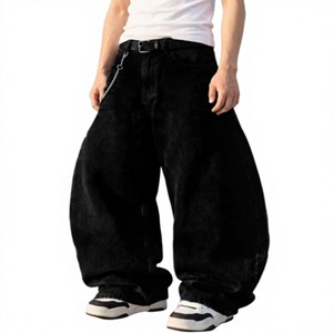 Hardihood International Jean Harem Noir pour Homme, Taille Haute, Coupe Ample, Grande Taille, Style Bohème, Délavé, Jambe Large, en Denim, avec Poches - Product Image 1