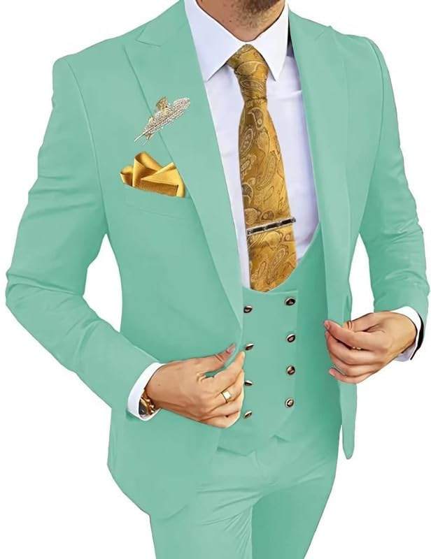 Mint green-coat vest pants