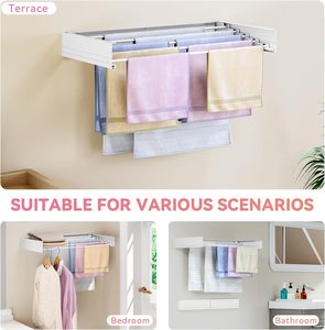 <b>Wall</b> <b>Mounted</b> Retractable Collapsible Foldable Metal Laundry Clothing Holder Bathroom <b>Clothes</b> <b>Drying</b> <b>Rack</b> - Product Image 5