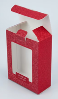 Boîte à écouteurs de luxe rouge pailletée avec fenêtre, fond à fermeture automatique, emballage à rabat supérieur, boîte cadeau en carton premium
