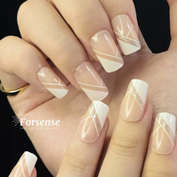 Boîte d'Emballage pour Ongles à Pression avec Logo Personnalisé, Embouts Français à Coller sur les Conceptions d'Ongles avec Paillettes, Faux Ongles Carrés Moyens de Haute Qualité