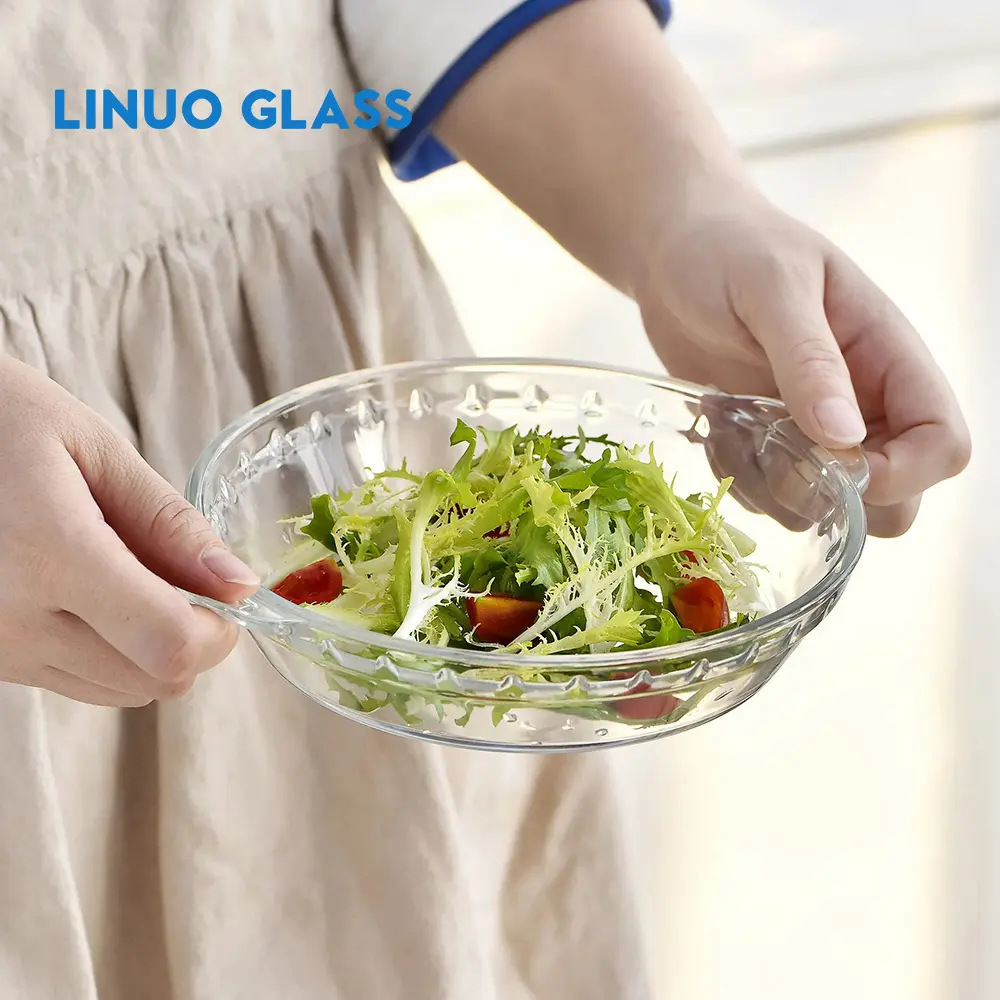 Linuo卸売ラウンドデザートテーブルホームベーキングガラス小さなトレイプレート食器食器 & プレート食器