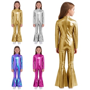 Trajes de Baile Metálicos para Niñas de 6 a 16 Años, Mono con Pantalones Acampanados para Baile Profesional, Fiestas Temáticas y Actuaciones en Escenario - Product Image 1