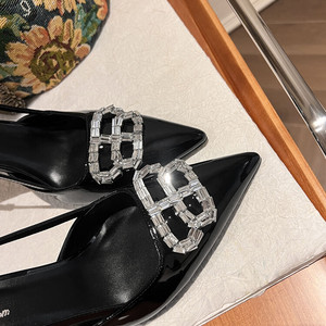 <span class=keywords><strong>Escarpins</strong></span> de style western B-Style 2025 personnalisés en cuir verni <span class=keywords><strong>noir</strong></span> pour <span class=keywords><strong>femme</strong></span>, talon aiguille de 9 cm, à enfiler, bout pointu, scintillants - Product Image 4