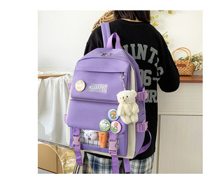 2023 nuevo lindo colgante mochila femenina dibujos animados estudiante mochila de gran capacidad impermeable chica mochila conjunto al por mayor - Product Image 4