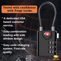 Cadenas à combinaison à 3 chiffres réinitialisable à la main en PC noir pour casiers de gym, approuvé TSA, avec câble, pour bagages et accessoires de voyage