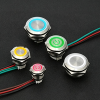 Interrupteur à bouton-poussoir métallique ultra-court 12/16/19/22 mm, à réinitialisation automatique, micro-course, protection IP65, 1NO, bicolore, tricolore