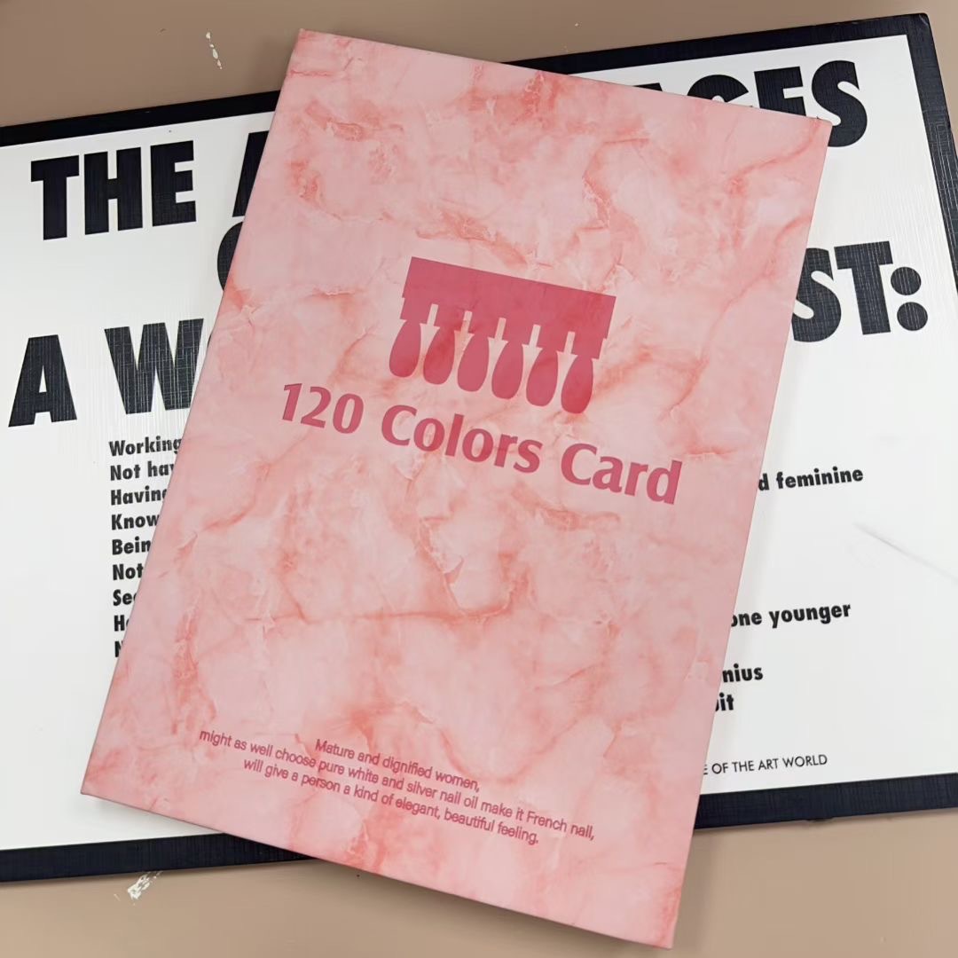 Tarjeta de 120 colores, rosa, que incluye pegatinas para uñas y números.