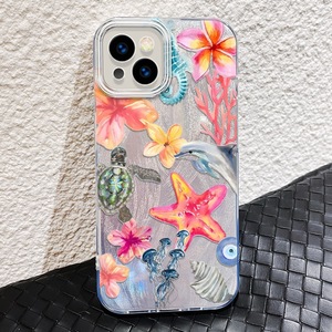 Capa de Telefone Móvel em Seda Prateada com Estampa de Flor, Golfinho e Estrela do Mar para iPhone 8 X Xr Xs Max 11 12 13 14 15 16 17 Air - Product Image 3