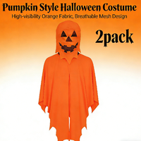 2 Paket Set Kostum Labu Halloween dengan Penutup Kepala Jubah Oranye Pakaian Jack Lantern untuk Perlengkapan Pesta Tema Karnaval Halloween