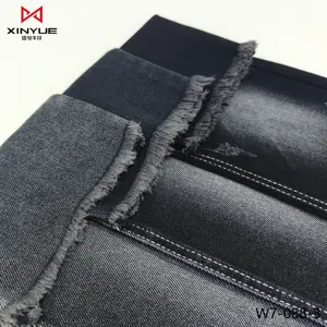 Новая модная пряжа окрашенная твитая хлопковая Тенсел очень тяжелая черная джинсовая ткань для женщин и мужчин