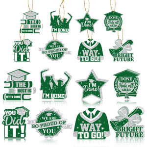 Adornos colgantes para graduación, decoraciones de papel para fiesta de graduación, pegatinas de pared, diseño verde y blanco - Product Image 5