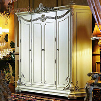 Ensemble de meubles de chambre à coucher de style antique français, cadre en bois massif, lit rembourré, design classique européen, personnalisable pour hôtel