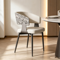 Chaise d'appoint moderne rembourrée avec dossier imprimé, pieds en acier carbone, chaise de salle à manger en cuir pour cuisine