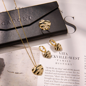 Heart Shape Rhinestone Jewelry Set For Women Stainless Steel Necklace Earrings <b>Ring</b> Party Fashion Accessory - Product Image 2