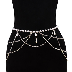 Chaîne de taille traditionnelle chinoise en or blanc avec perles et pompons, accessoire de fête pour femmes - Product Image 2