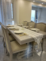 Ensemble table et chaises de salle à manger rectangulaire sculptée de style vintage français du milieu du siècle, en bois massif, finition grise, pour petits et grands appartements