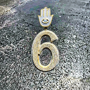 Pendentif numéro 6 en argent massif Gemglowjewels, plaqué or 18 carats, serti de diamants taille brillant, bijoux hip-hop, cadeau pour homme - Product Image 1