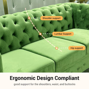Sofá Chesterfield de Terciopelo Verde de 3 Plazas, Sofá Comercial Acolchado para Salón, Muebles Tapizados para Vestíbulo de Hotel con Brazos Enrollados - Product Image 3